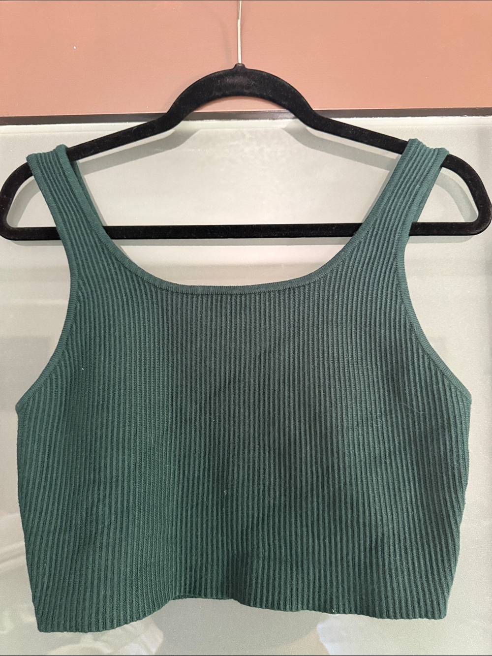Ribbed Crop Tank Top - Dark Green/Blue